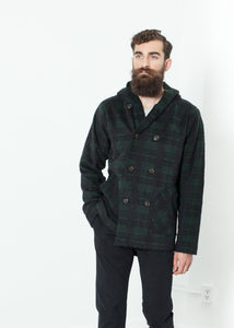 Double Breasted Hoodie in Forest Plaid